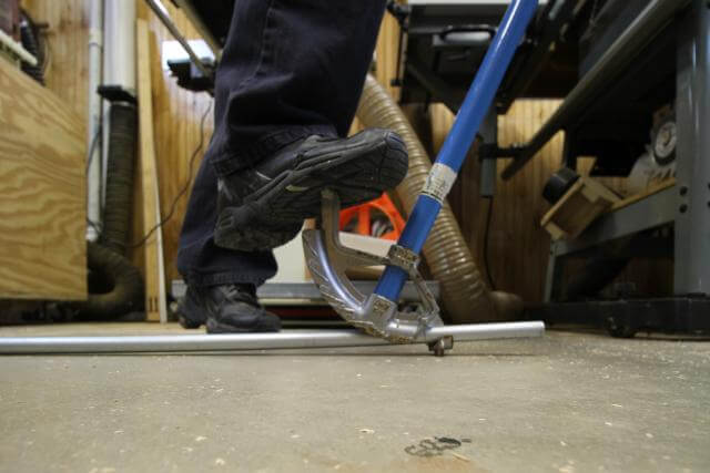 foot on bender to bend a 90 degree